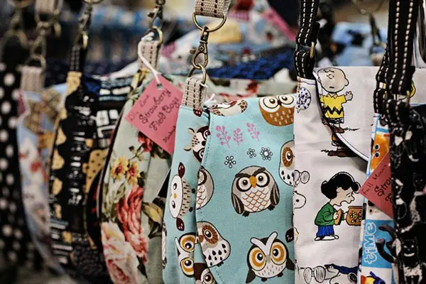 Handmade bags made by Old Bus Depot Markets stallholder, Strawberry Field Bags