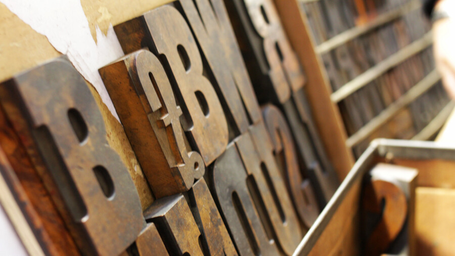 Wooden printing blocks at the Old Bus Depot Markets theme event, Portobello Road